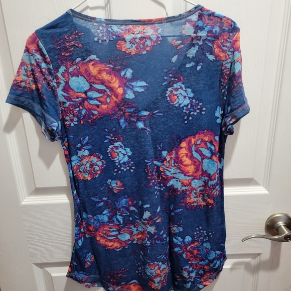 Mudd womens juniors size medium blue floral print short sleeve shirt - Picture 4 of 5